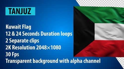 Waving Kuwait Flag Animation with Alpha Channel