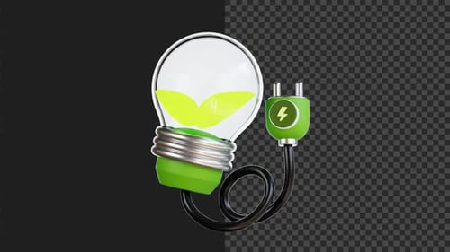 Eco-Friendly Light Bulb with Green Leaves and Charging Plug