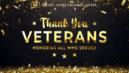 Metallic Thank You Veterans Title Animations with Confetti
