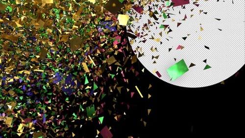 Vibrant Gold and Green Confetti Explosion Alpha Channel Overlay