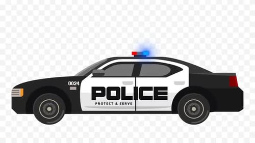 Flat Design Police Car Animation with Flashing Siren Lights