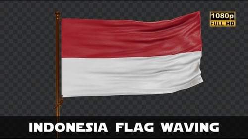 Realistic Waving Flag of Indonesia on Golden Pole