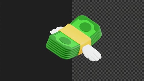3D Animated Money Stack with Flying Wings