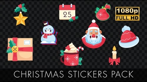 Animated Christmas Sticker Icons Pack Flat Design