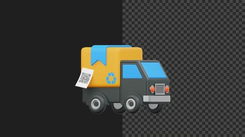 Animated 3D Delivery Truck with Package Icon