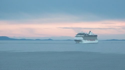 Cruise ship in the ocean. Concept exclusive tourism travel on holiday. Beautiful white cruise ship