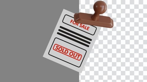 3D Animation of Sold Stamp on Document Paper | Alpha Channel