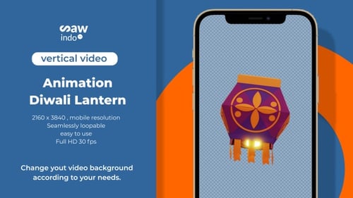 3D Animation Diwali Lantern Vertical Transparent Loop