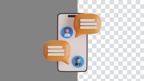 3D Animation of Phone Chatting with Interactive Chat Bubbles Between Two People | Alpha Channel