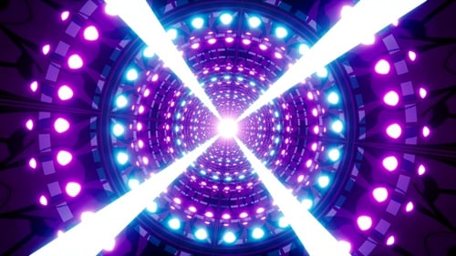 Flashing Light Rays in the Multiple Neon Lamps Tunnel Motion Art Background VJ Loop 4K
