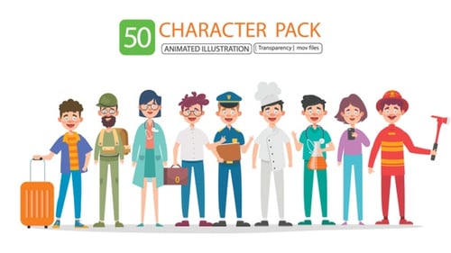 Animated Flat Design Characters of Diverse Professions