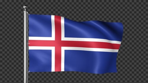 Iceland Flag Waving Seamlessly with Alpha Channel
