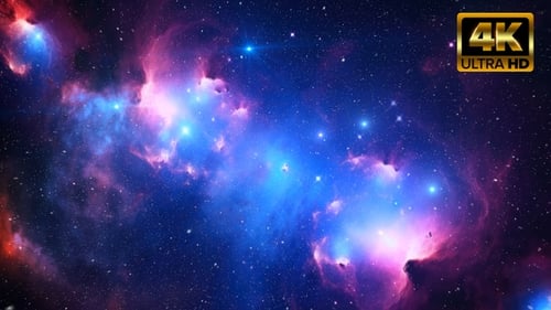 Flying Through a Vibrant Cosmic Nebula with Twinkling Stars