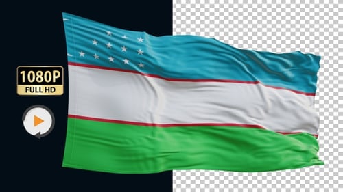 Realistic 3D Waving Flag of Uzbekistan Loop