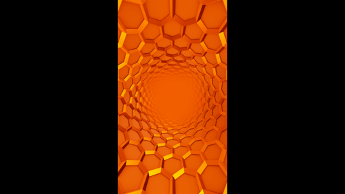 Vertical video golden hexagon grid glossy tunnel background