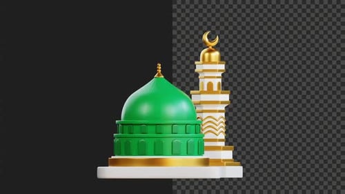 4K 3D Nabawi Mosque Animation Transparent Background