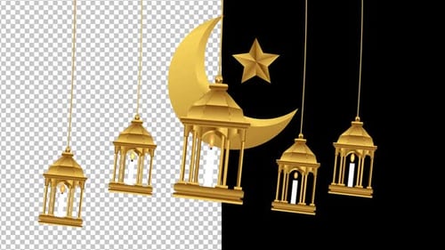 Elegant Golden Islamic Lanterns and Crescent Moon Animation