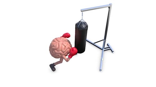 Animated 3D Brain Character Boxing a Punching Bag