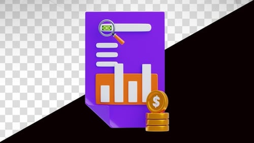 Animated Financial Data Document with Money Icons
