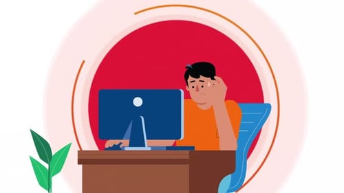 Flat Design Animation of Stressed Person Working at Computer