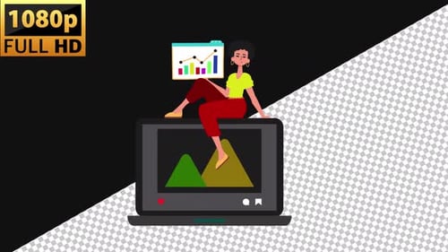 2D Girl Character Data Analytics Flat Design | Alpha channel