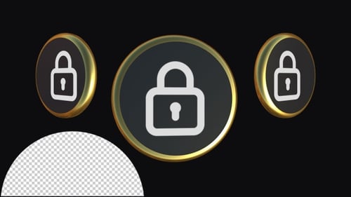 Golden 3D Padlock Icon Rotating Animation