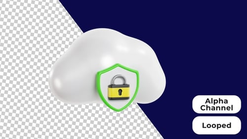 3D Animated Cloud Security | Alpha Channel