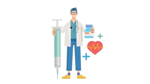 Animated Doctor Character with Medical Supplies in Flat Design