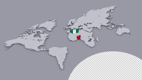 Animated 3D World Map with Nigeria Flag Location Pin