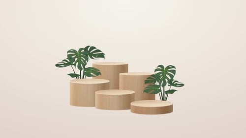 Wood Podium Presentation Mock Up Wooden Show Cosmetic Product Display Stage Animation