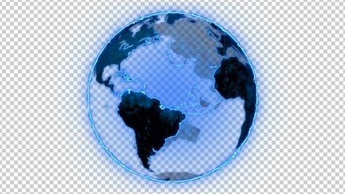 Futuristic Rotating Earth Globe with Neon Blue Outline