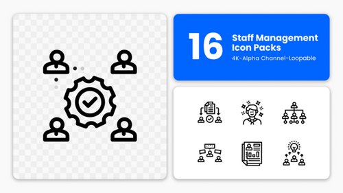 16 Minimalist Animated Staff Management Icons Pack