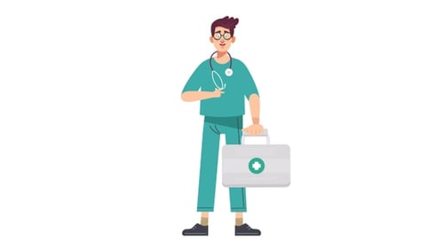 Animated Healthcare Worker with First Aid Kit