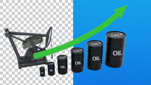 Oil Industry Growth: Pumpjack and Barrels with Rising Arrow Animation