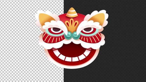 Animated Chinese New Year Lion Dance Head Blinking and Roaring