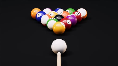 Bunte Billardkugeln mit schwarzem Hintergrund, 3D-Rendering.