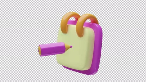 3D Animated Notebook and Pencil Icon Writing