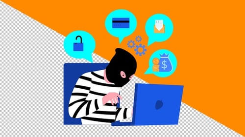 Animated Flat Design Illustration of Hacker Stealing Data