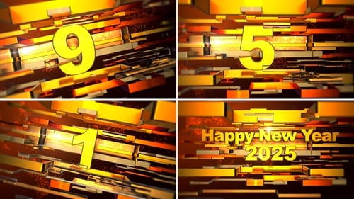 3D-Countdown 10 Sekunden mit Frohes Neues Jahr 2025 Golden