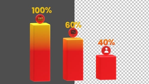 3D Red Charts | Alpha Channel