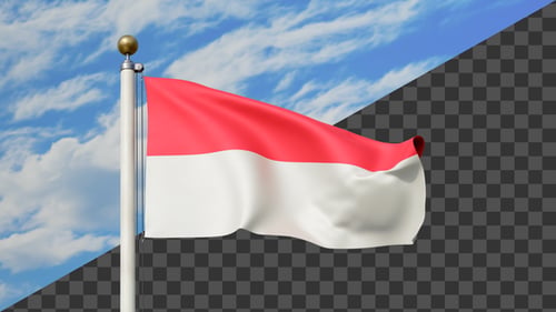 Indonesia Flag Waving on a Flag Pole, Alpha Included