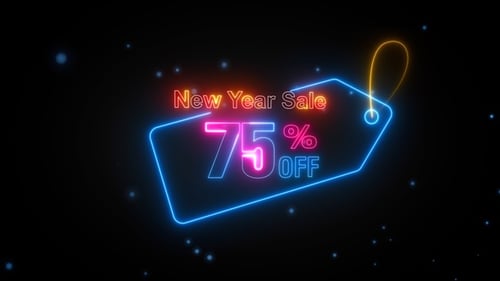 New Year Sale Neon Price Tag Discount Reveal
