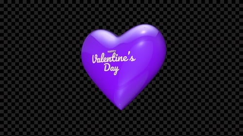 Glossy Purple Heart Rotating with Valentine's Day Message