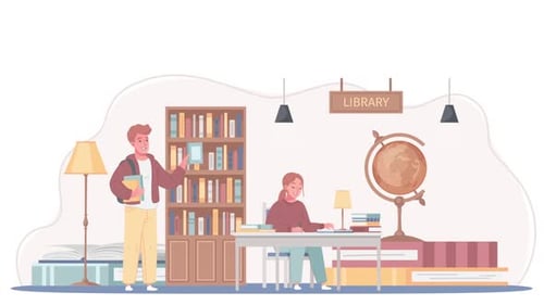 Pack Of 6 Clips Of Young People In The Library