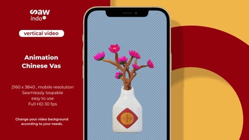 3D Vertical Chinese Plum Blossom Prosperity Vas Loop Animation Transparent