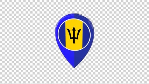 3D Rotating Barbados Flag Map Pin Icon