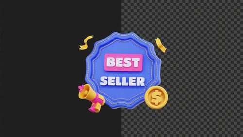 Insignia de superventas en 3D con animación, fondo transparente