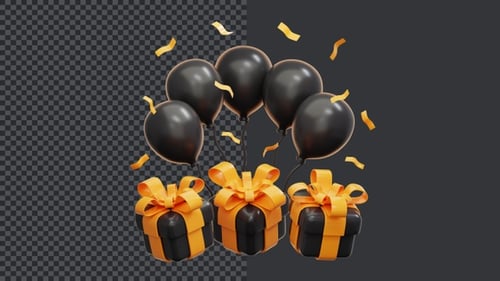 3D Animated Celebration with Gifts, Balloons, and Confetti