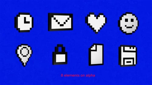 Pack Of 8 3D Pixeled Elements On Alpha Loop