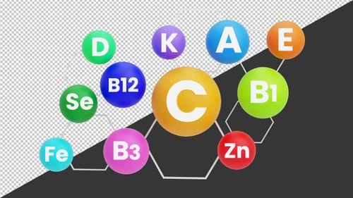 3D Animation of Multivitamins | Alpha Channel